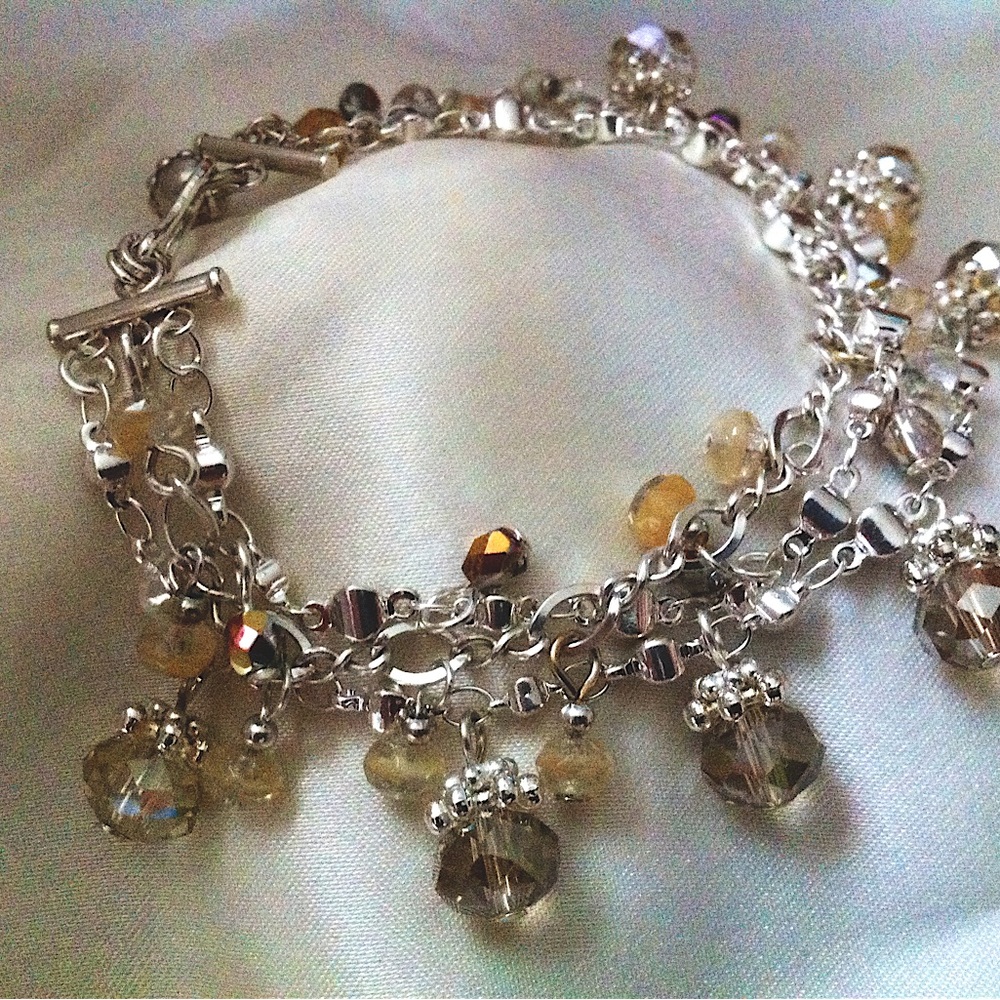 Silver Triple Strand Bracelet with Dangles
